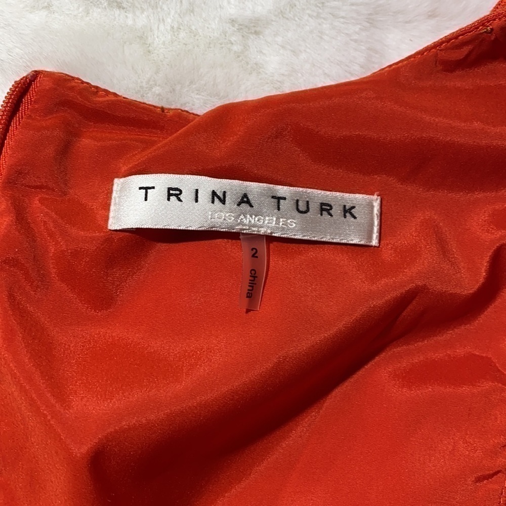 Trina Turk Orange Ruffle Shoulder Sheath Dress Size 2 - Picture 7 of 13